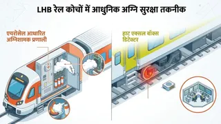 ट्रेनों में आग लगने से पहले करेगा अलर्ट। ग्राफिक्स एआई जनरेटेड