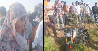 पीड़ित वंदना, घटनास्थल पर लगी भीड़ और पड़ी बदमाश की बाइक। जागरण