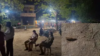 बाह में ढाबे में फायरिंग के बाद तैनात पुलिस बल। जमीन पर पड़ा कारतूस।