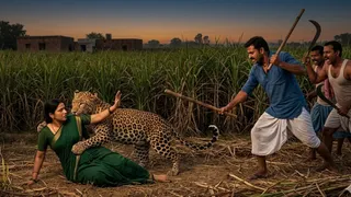 बिजनौर में खेत पर गन्ना छील रही एक महिला पर गुलदार ने हमला कर दिया। (एआई से निर्मित ग्राफिक्स)