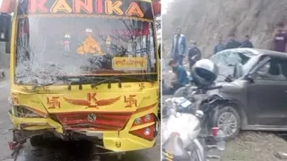 मंडी में पंडोह डैम के पास बस और कार में टक्कर हो गई। जागरण