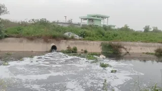 सोमवार 30 मार्च को हंसला नदी में एसटीपी से छोड़ा जा रहा असंशोधित सीवेज। - जागरण