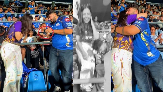 MI-KKR ने बना दी जोड़ी! प्रपोज करने के दौरान स्‍टेडियम में गिर गई अंगूठी, फिर प्‍यार को यू मिली मंजूरी - Video