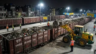 शकूर बस्ती रेलवे स्टेशन से 10 वैगेन से कूड़ा ले जाया जा रहा है भलस्वा लैंडफील साइट। फोटो: एआई जनरेटेड