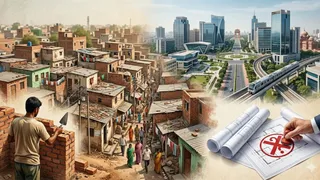 शहरी नियोजन विशेषज्ञों ने दिल्ली में बिना लेआउट अनधिकृत कॉलोनियों के नियमितीकरण पर चिंता जताई है। इमेज एआई
