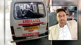 मुरादाबाद के मझोला थाने में खड़ी क्षतिग्रस्त एंबुलेंस इनसेट में मृतक कुलदीप सिंह का फाइल फोटो
