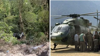 गोपेश्वर-चोपता ऊखीमठ हाईवे पर दिलो बैंड के पास दुर्घटनाग्रस्त सेना का वाहन। वहीं, वाहन दुर्घटना में गंभीर रूप से घायल जवान को हेली से एमएच देहरादून ले जाते सेना के जवान। जागरण