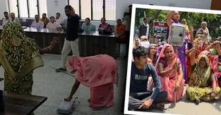 तहसील दिवस में अधिकारियों के सामने स्मार्ट मीटर तोड़ती महिला। जागरण