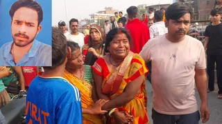 खोपड़ी मिलने के बाद बिलखते स्वजन और इनसेट में मृतक की तस्वीर। जागरण