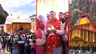गंगोत्री धाम में कपाट उद्घाटन के अवसर पर पहुंचे सूबे के मुख्यमंत्री पुष्कर सिंह धामी.