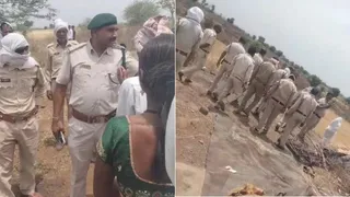 नरलाय में अतिक्रमण रोधी कार्रवाई के दौरान मौजूद अमला।
