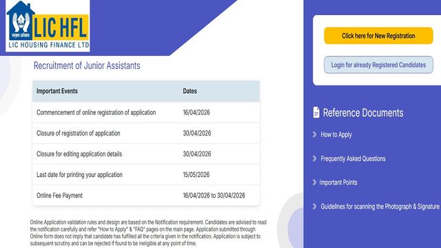 LIC HFL Vacancy 2026: एलआईसी एचएफएल में जूनियर असिस्टेंट पदों पर हो रही भर्ती, ग्रेजुएट युवा कर सकते हैं अप्लाई