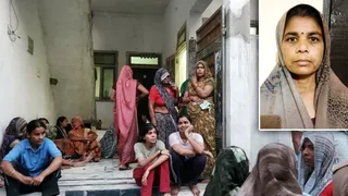 महिला की मौत के बाद गुमसुम स्वजन और इनसेट में मृतक महिला गीता यादव का फाइल फोटो