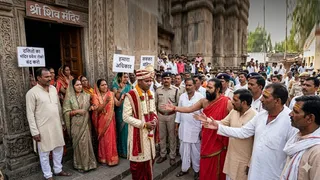 मध्य प्रदेश में दलित दूल्हे को मंदिर जाने से रोका (फोटो- AI Generated)