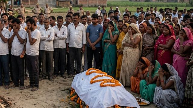 सीतापुर में तीन शवों के गांव पहुंचते ही मचा कोहराम, एक ही चिता पर मां-बेटे का हुआ अंतिम संस्कार
