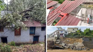 बेरीनाग के सांगड़ में मकान पर गिरा वृक्ष। डीडीहाट में अंधड से ध्वस्त वैकट हॉल की छत। उधर नगर के भटकोट क्षेत्र में भारी बारिश से ध्वस्त सड़क।