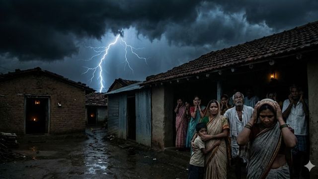 बाराबंकी में बादलों में छिपा सूरज, बिजली की कड़कड़ाहट से सहमे लोग; धूलभरी आंधी-बारिश से छाया अंधेरा
