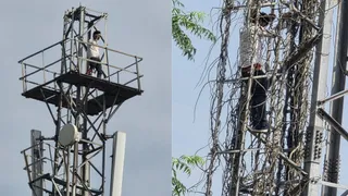 बुलंदशहर में टावर पर चढ़ा युवक। जागरण