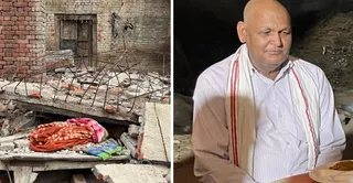 अचानक भरभराकर गिरी मकान की आरबी छत व किसान श्रवण सिंह चंदेल की फाइल फोटो। स्वजन
