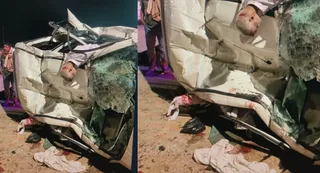 गगहा में नीलगाय से टकराने के बाद दुर्घटनाग्रस्त हुई कार - सौ. इंटरनेट मीडिया