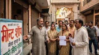 ललिता पार्क स्थित शिव मंदिर के पास मीट की दुकान को लेकर लोगों ने दर्ज कराई आपत्ति। (एआई जेनरेटेड इमेज)