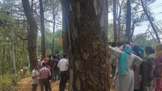 पालमपुर में लाइनमैन को खंभे पर करंट लगने के बाद मौके पर जुटी भीड़।