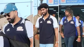 धर्मशाला में आईपीएल मैच खेलने के लिए पहुंचे रोहित शर्मा व तिलक वर्मा और बॉलिंग कोच लशिथ मलिंगा।