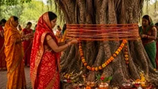 बरगद के पेड़ के नीचे पूजन करतीं व्रती। सौ. इंटरनेट मीडिया