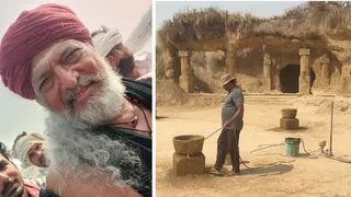 चंबल के बीहड़ में शूटिंग करते नाना पाटेकर और रहस्यमयी गुफा का सेट।