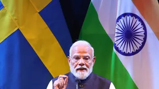 गोथेनबर्ग में यूरोपियन राउंड टेबल फॉर इंडस्ट्री में बोलते हुए पीएम मोदी। (सोर्स - X@narendramodi)