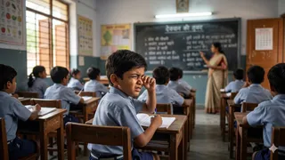 क्या आपका बच्चा ब्लैक बोर्ड पर लिखा साफ नहीं देख पाता तो उसे है मायोपिया। फोटो: एआई जनरेटेड