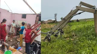घर के छप्पर उड़ने से खुले आसमान में आए पीड़ित परिवार,11 हजार के बिजली पोल क्षतिग्रस्त ।