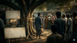 नाबालिग लड़की को पेड़ से बांधा। ग्राफिक्स एआई जनरेटेड