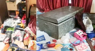 सरैया अतिबल गांव निवासी अजय सिंह के घर कमरे में बिखरा पड़ा सामान। जागरण