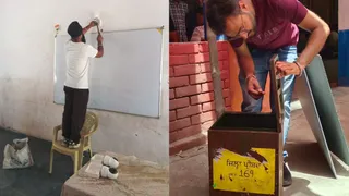 अमृतसर में पोलिंग स्टेशन में कैमरे इंस्टॉल करते हुए स्टाफ व जालंधर में मतपेटी की जांच करता हुआ पोलिंग स्टॉफ कर्मी।