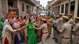 ब्रजधाम कॉलोनी में महिलाओं का हंगामा। AI जेनेरेटेड फोटो