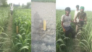 स्योहारा के गांव निचलपुर में गोरखपुर-शामली एक्सप्रेस-वे के लिए खेत में सीमेंटेड पोल लगाते कर्मचारी। जागरण