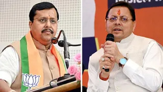 भाजपा के राष्ट्रीय अध्यक्ष नितिन नवीन और उत्तराखंड के मुख्यमंत्री पुष्कर सिंह धामी की फोटो।