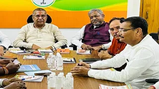 प्रदेश अध्यक्ष आदित्य साहू, विधायक दल के नेता बाबूलाल मरांडी, संगठन महामंत्री कर्मवीर सिंह और दीपक प्रकाश। (फाइल फोटो)