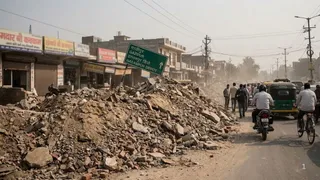 गाजीपुर और हसनपुर डिपो क्षेत्र में सड़कों पर फैले मलबे से राहगीरों और वाहन चालकों को भारी परेशानी हो रही है। इमेज एआई