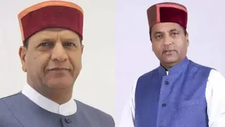हिमाचल भाजपा अध्यक्ष डॉ. राजीव बिंदल और पूर्व मुख्यमंत्री जयराम ठाकुर।