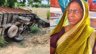 रक्साहां गांव के सामने गड्ढे में पलटी डीसीएम और दुर्गा देवी का फाइल फोटो