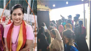 मृतका काजल कुमारी उर्फ छाया की फाइल फोटो व घटना स्थल पर जुटी भीड़।