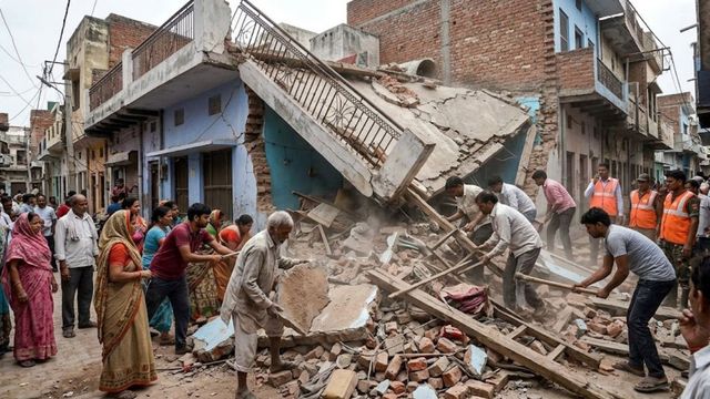 इटावा में भरभराकर गिरा घर का छज्जा, एक ही परिवार के 5 लोग दबे
