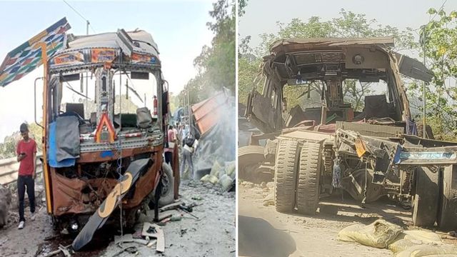 चंबा में रेलिंग तोड़कर हाईवे पर जा गिरा सीमेंट से लदा ट्रक, दो हिस्सों में टूटा; ड्राइवर और 12 वर्षीय बेटा गंभीर