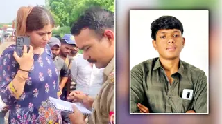 हादसे के बाद कार चालक डाॅ. अंकिता कपूर से जानकारी लेता पुलिसकर्मी और इनसेट में अंशुल पांडेय की फाइल फोटो
