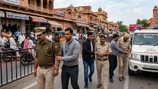 बेंगलुरु के तीन पुलिसकर्मी जयपुर में रिश्वत लेते गिरफ्तार। (यह तस्वीर एआई द्वारा बनाई गई है)