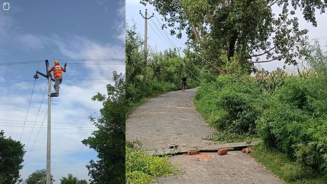 एटा में आंधी-बारिश का कहर: 200 खंभे टूटे, 90 KM के तूफान से 80 गांवों की बिजली गुल; फसलों को नुकसान
