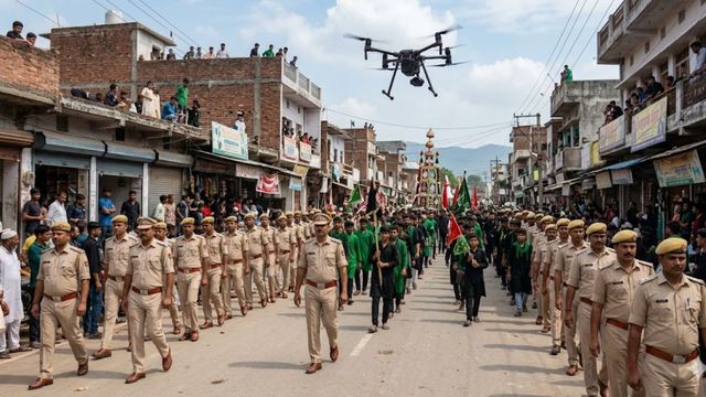 गाजीपुर में मुहर्रम को लेकर प्रशासन सतर्क, ड्रोन से होगी निगरानी; पुलिस बल ने निकाला रूट मार्च
