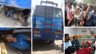 बेकाबू सिटी बस लालपुल के पास पांच श्रमिकों को टक्कर मारकर फुटपाथ पर चढ़ गई।